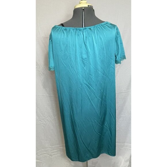 Vintage Miss Elaine Teal Nightgown Gown Lace M Medium Lingerie - Picture 3 of 9